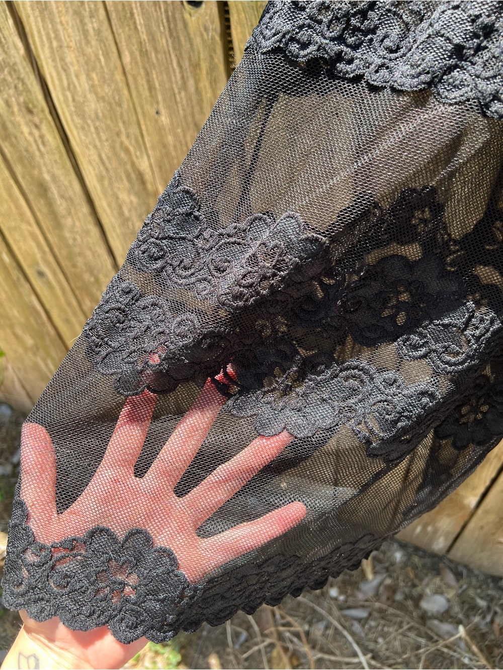 Vintage Black Sheer Lace Chemise with Floral Panels - Picture 5 of 5